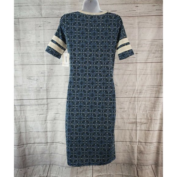 LuLaRoe Womens Julia Dress Sz Small Blue Green Short‎ Sleeve - Picture 5 of 7